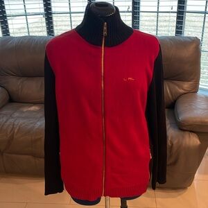 Ralph Lauren Black Label Womens Knit Cardigan Sweater Size XL Red Black Full Zip